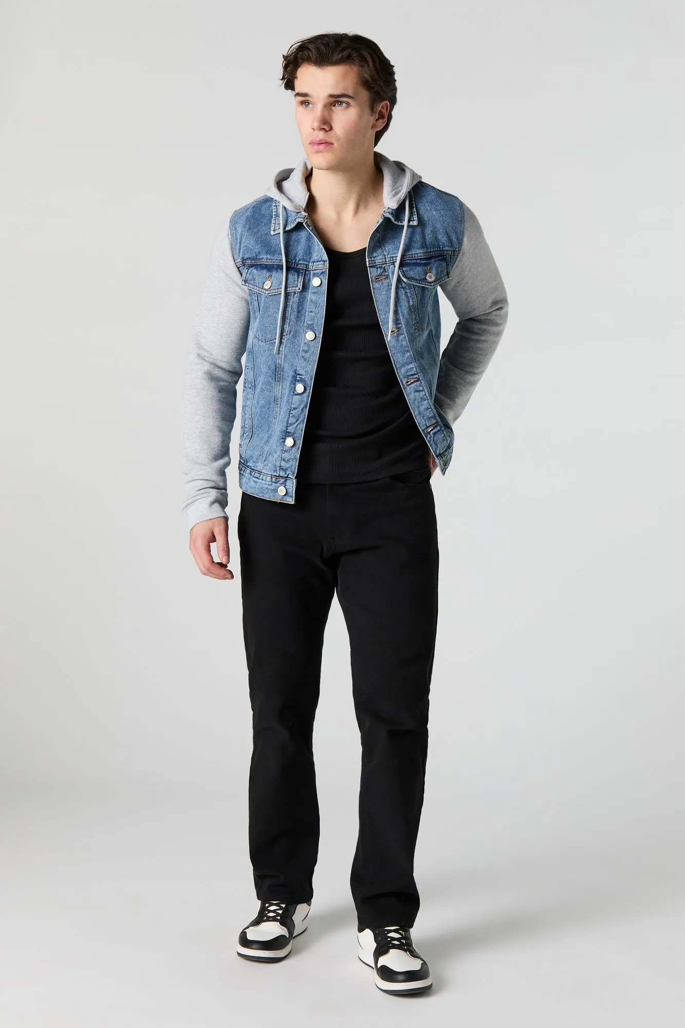 Jacket en denim à capuchon en molleton