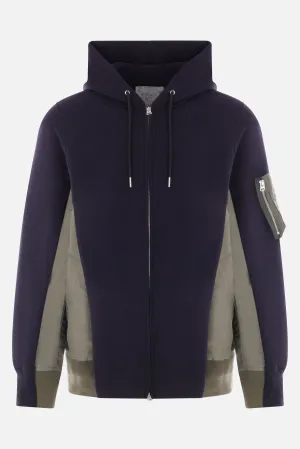 jersey and twill full-zip hoodie
