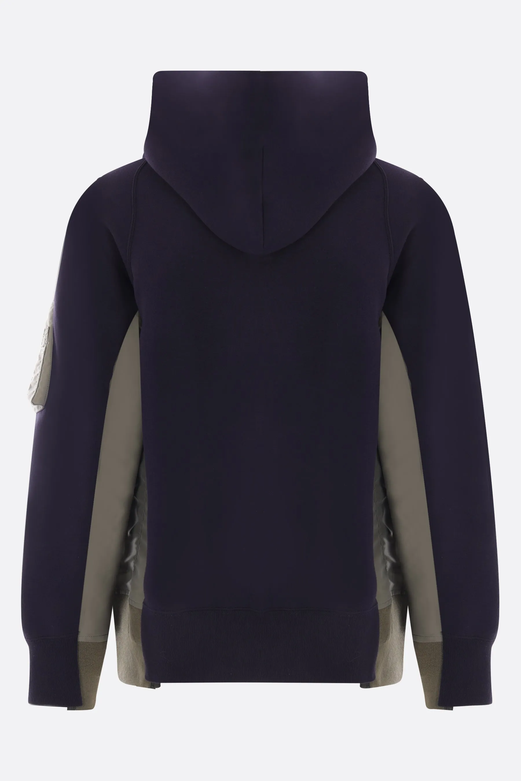 jersey and twill full-zip hoodie