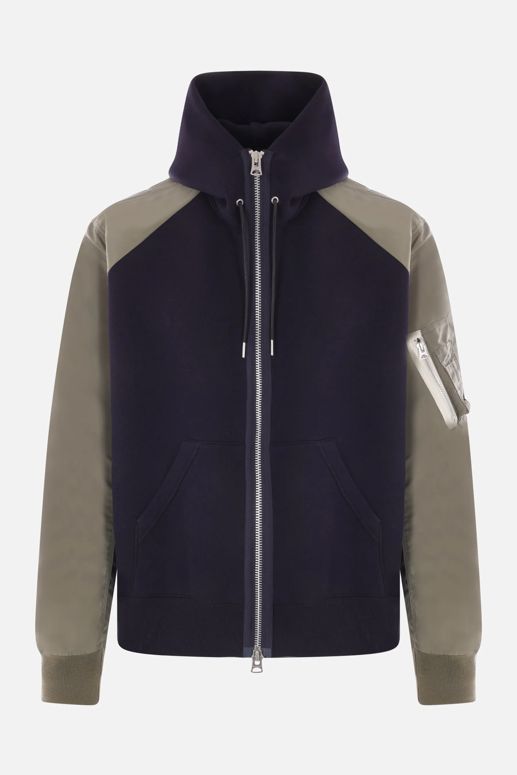 jersey and twill full-zip hoodie