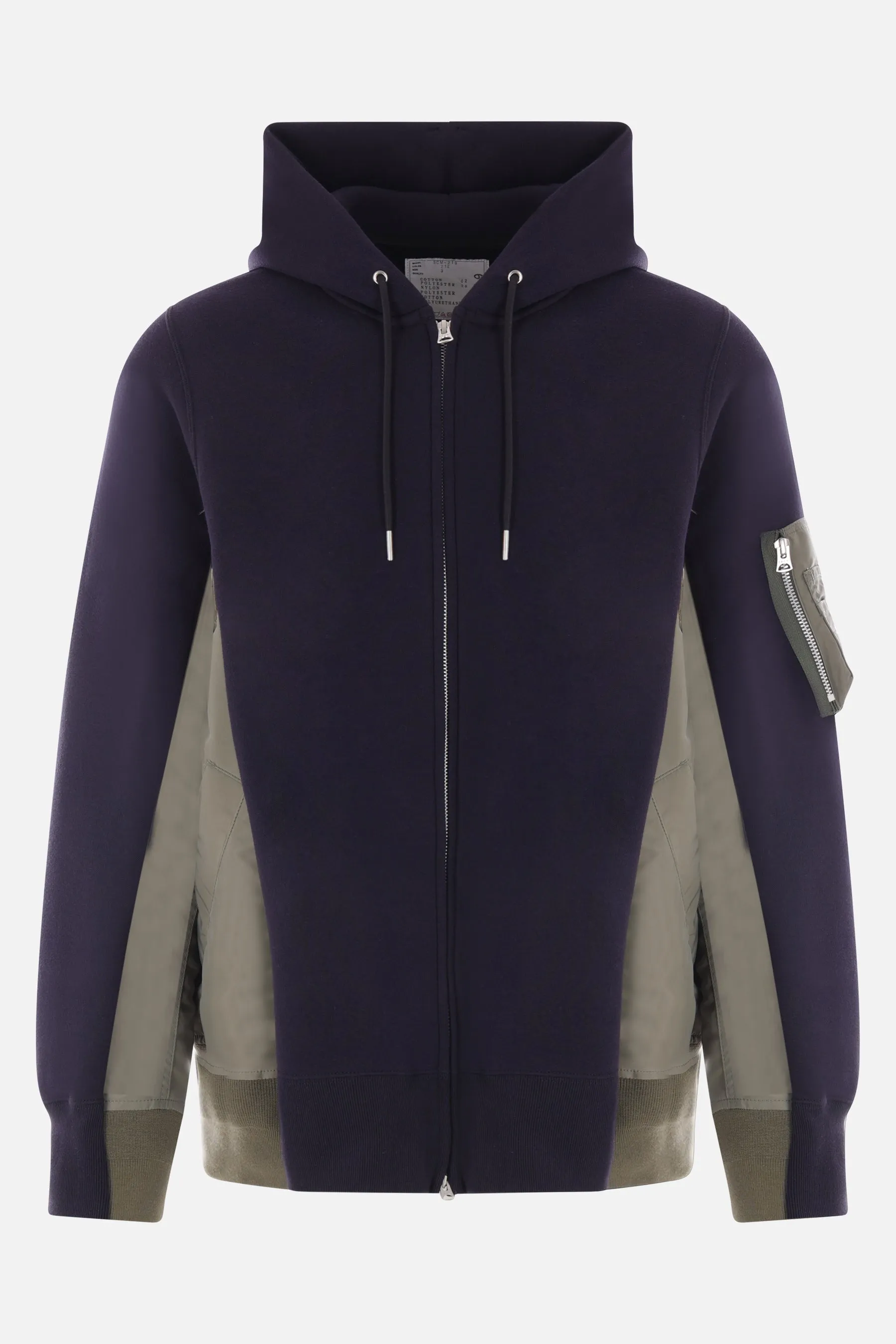 jersey and twill full-zip hoodie