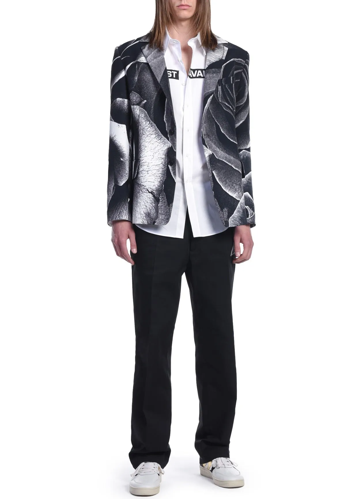 Just Cavalli Allover Rose Print Single Breasted Blazer