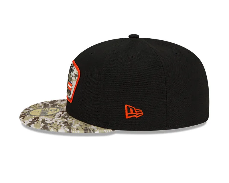 Men's Chicago Bears B Logo New Era Black/Camo 2021 NFL Sideline Salute To Service 59FIFTY Fitted Hat
