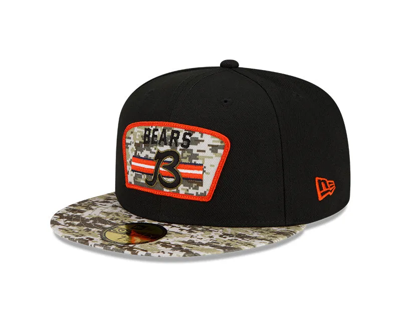 Men's Chicago Bears B Logo New Era Black/Camo 2021 NFL Sideline Salute To Service 59FIFTY Fitted Hat