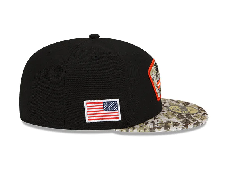 Men's Chicago Bears B Logo New Era Black/Camo 2021 NFL Sideline Salute To Service 59FIFTY Fitted Hat