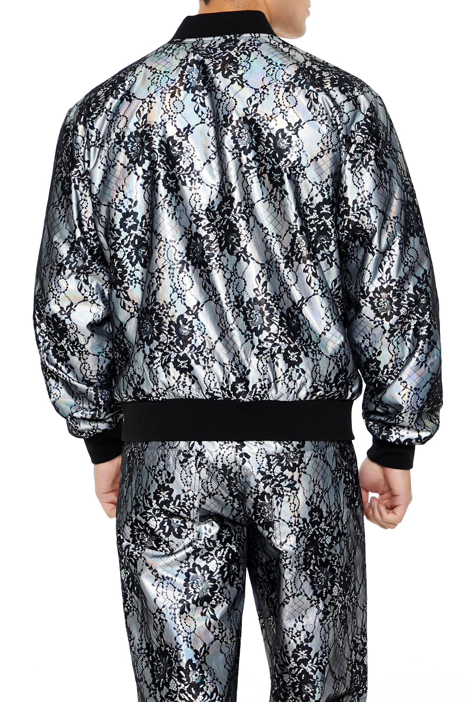 Metallic Lace Bomber Jacket