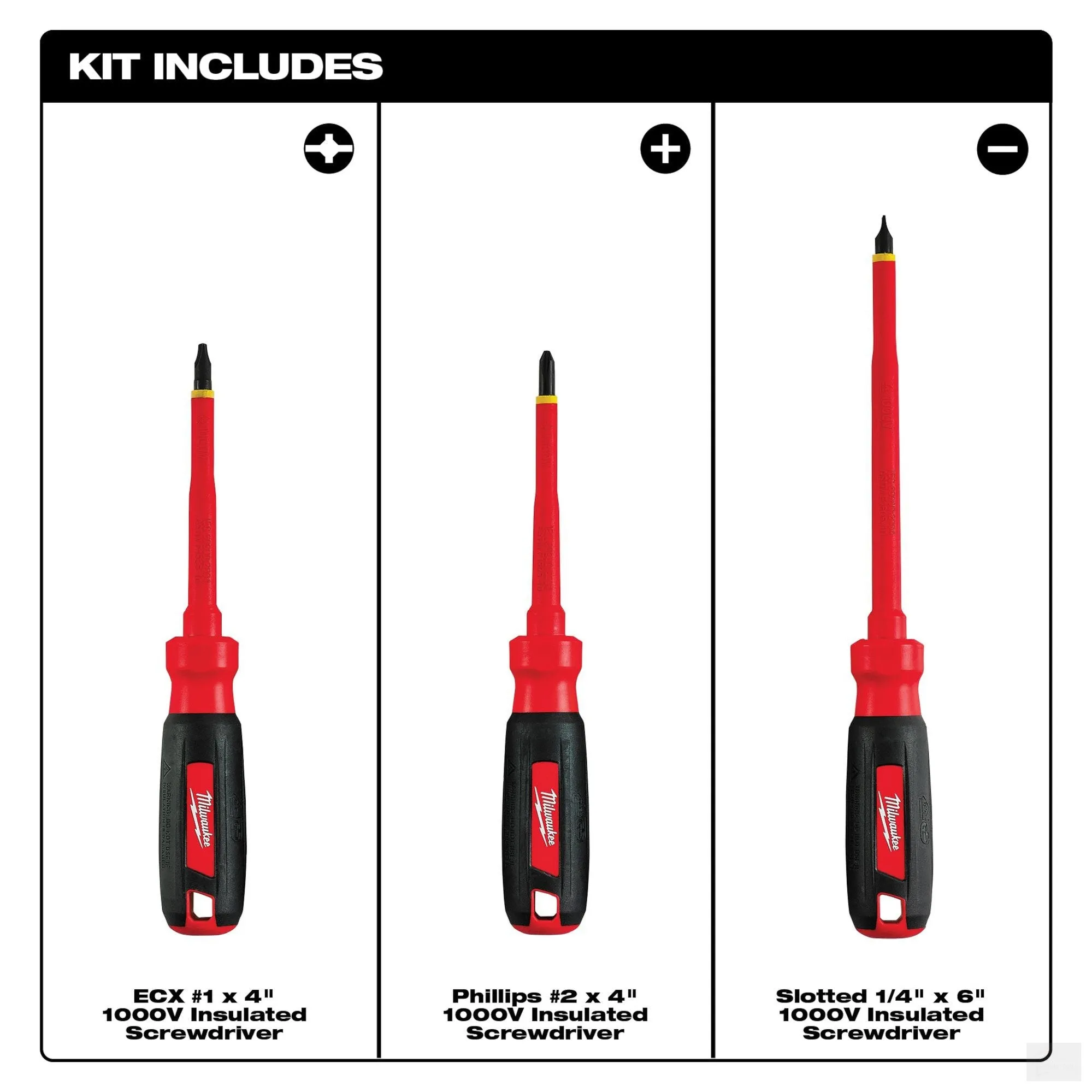 Milwaukee 3 PC 1000V Insulated Screwdriver Set (48-22-2202)