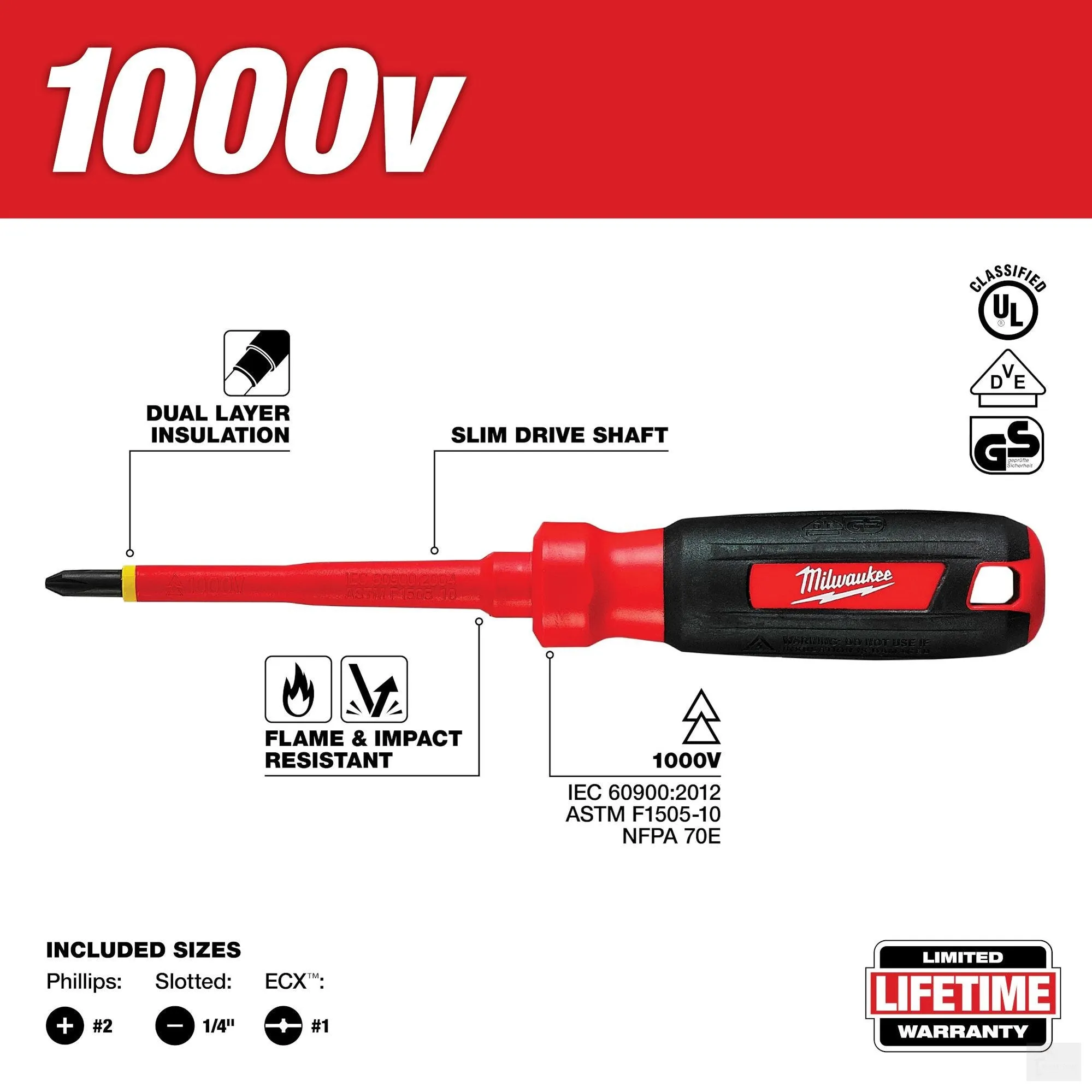 Milwaukee 3 PC 1000V Insulated Screwdriver Set (48-22-2202)