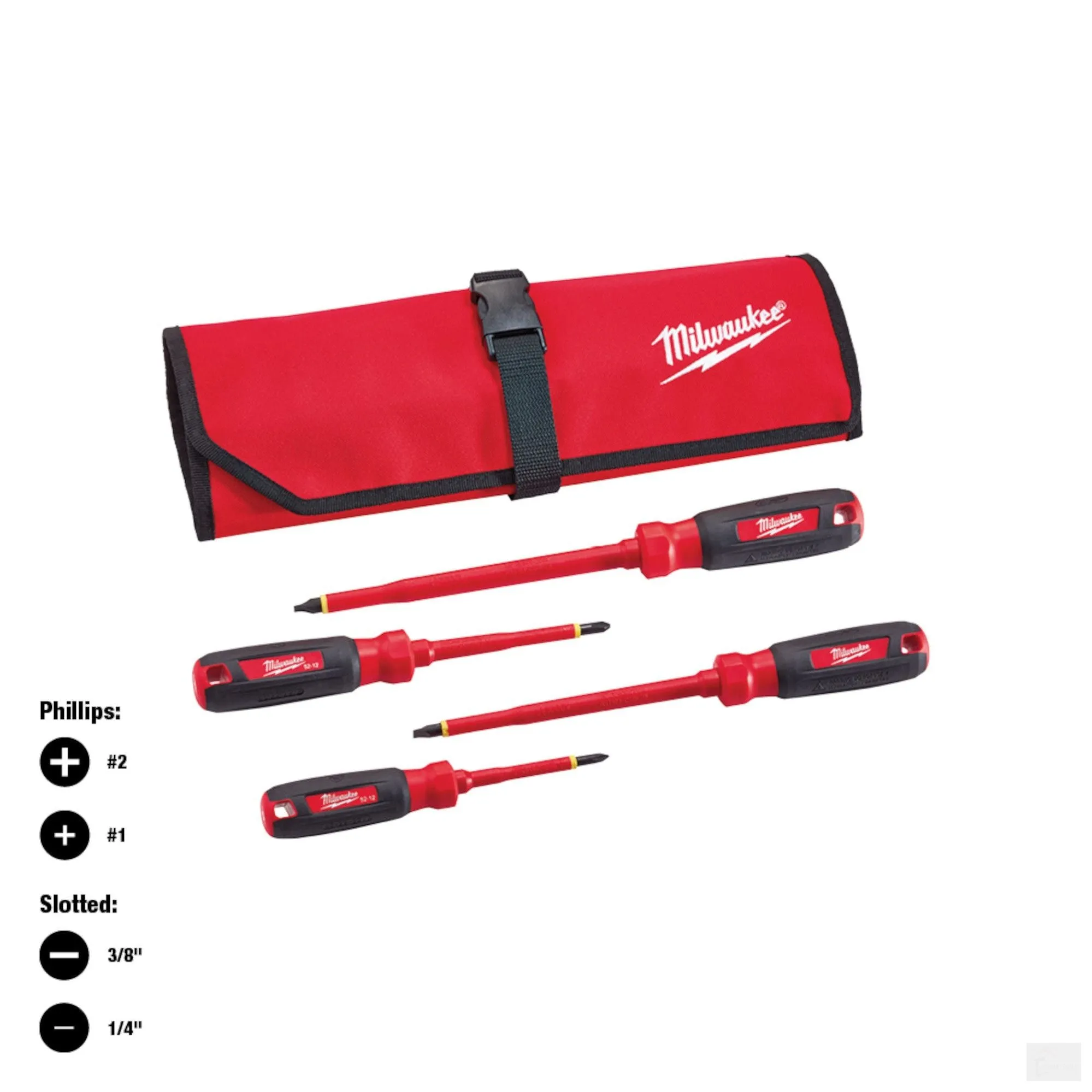 Milwaukee 4 PC 1000V Insulated Screwdriver Set w/ Roll Pouch (48-22-2204)