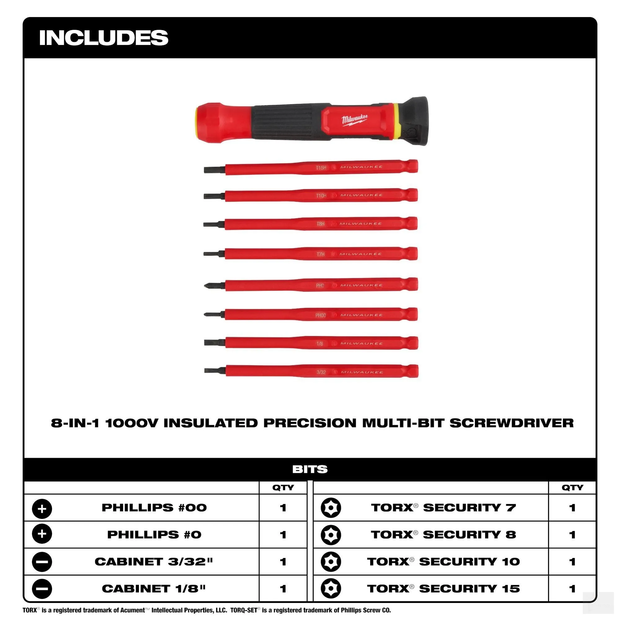 Milwaukee 8-in-1 1000V Insulated Precision Multi-Bit Screwdriver (48-22-2217)
