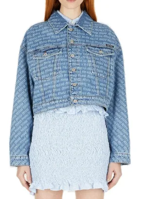 Miu Miu Logo Printed Cropped Jacket