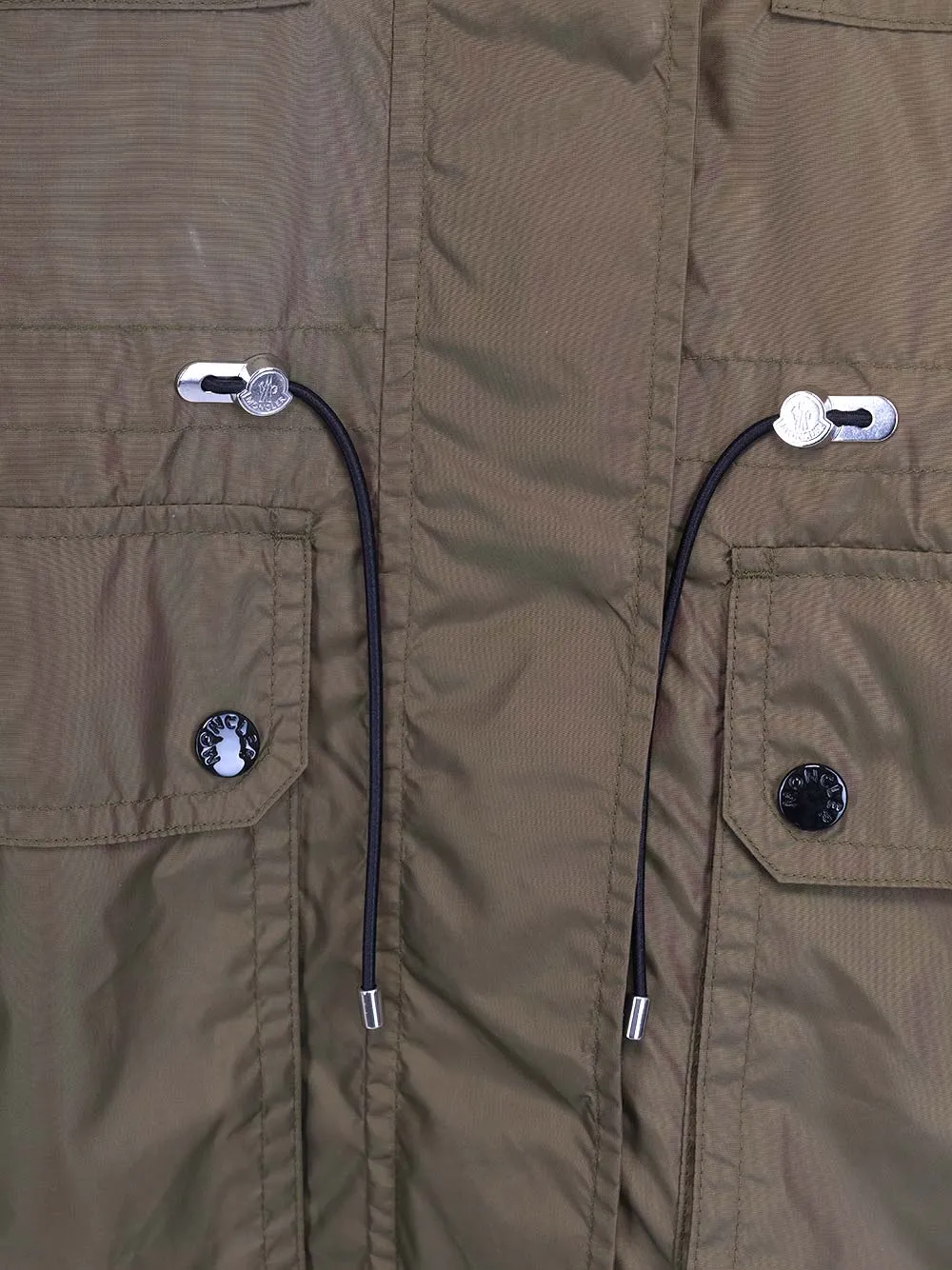 Moncler Logo Patch Drawstring Aged Rain Jacket