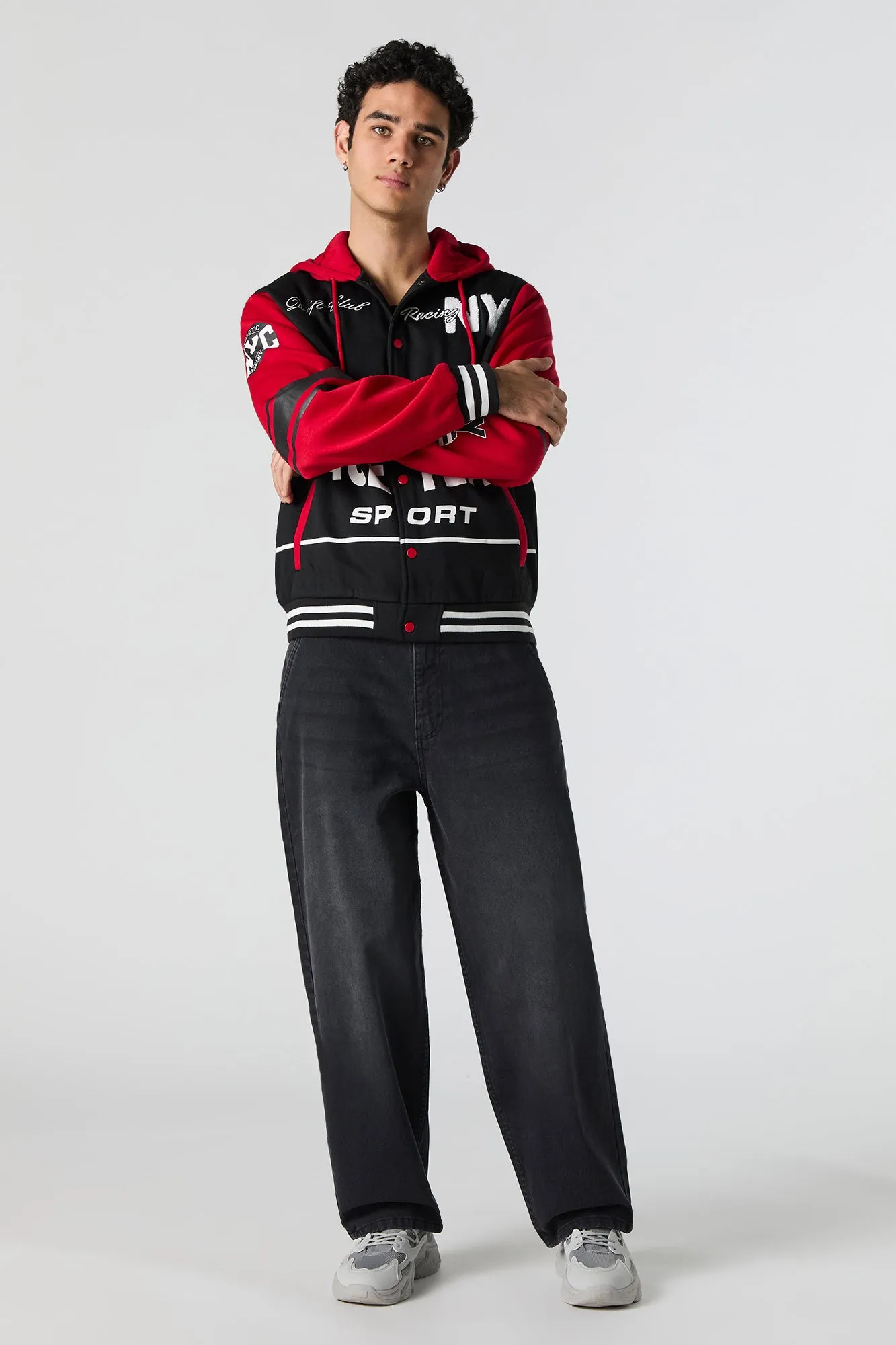 NY Racing Chenille Embroidered Varsity Jacket