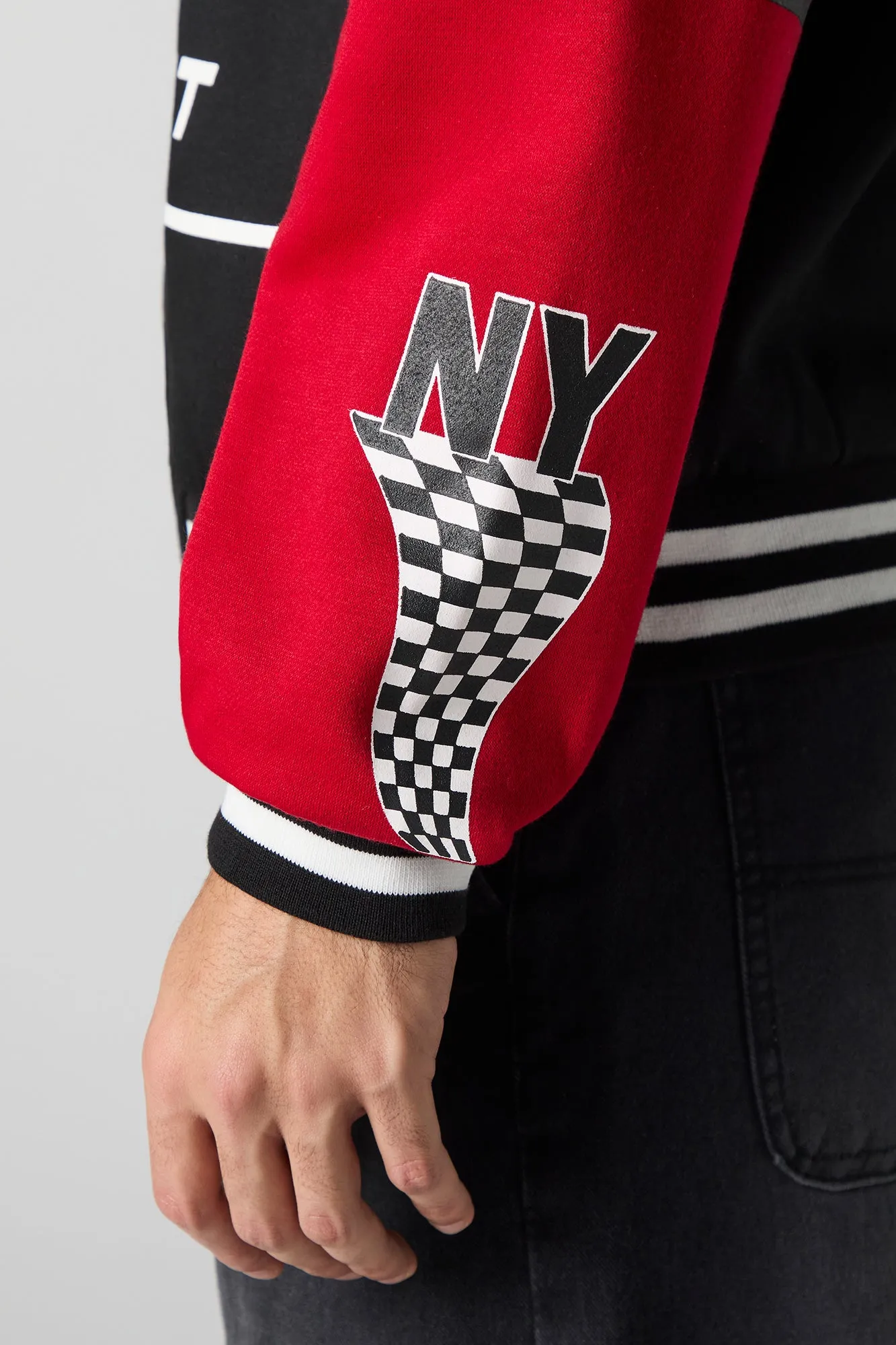 NY Racing Chenille Embroidered Varsity Jacket