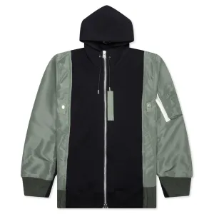 Nylon Twill X Sponge Sweat Hoodie - Navy/Khaki
