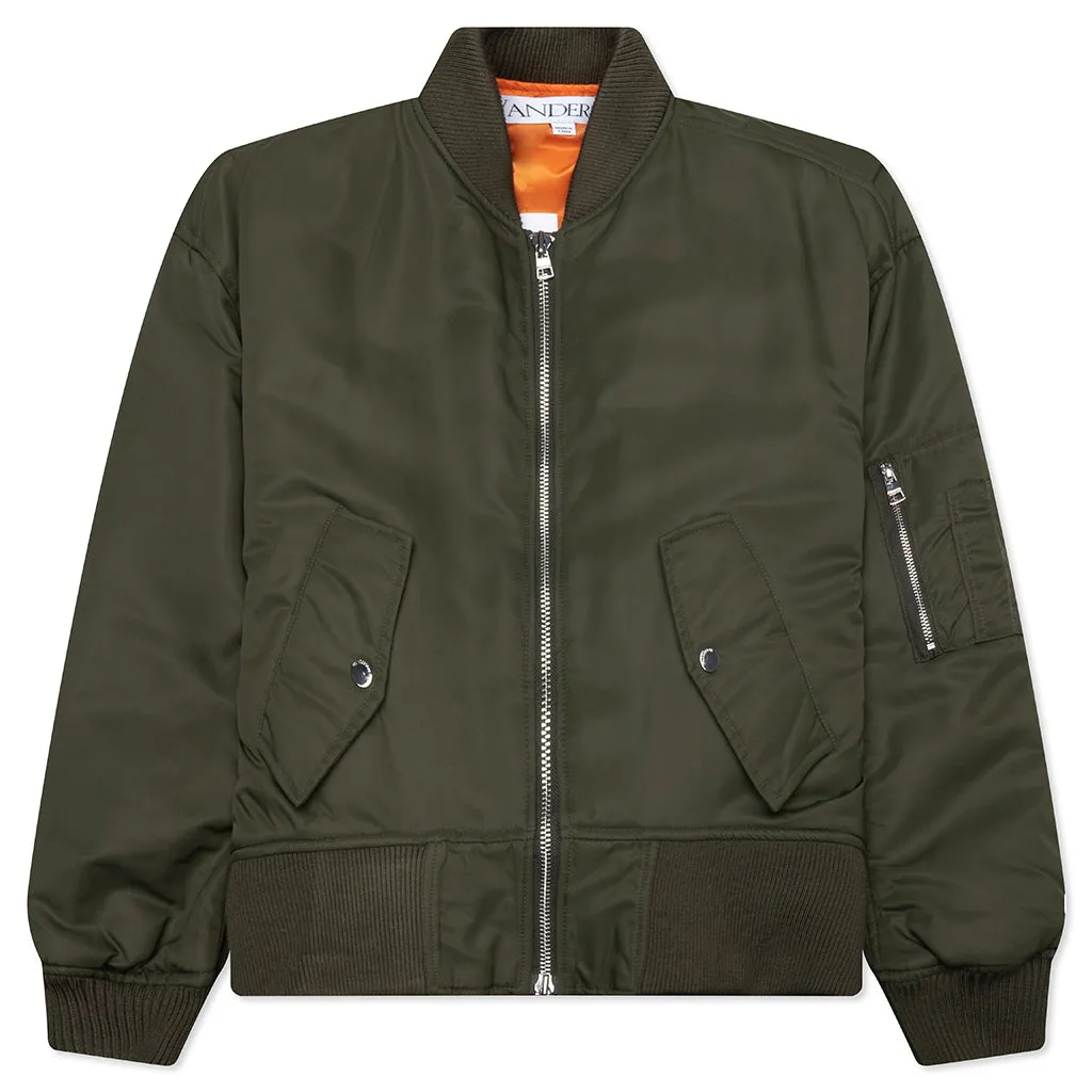 Oversized Curved Hem Bomber Jacket - Olive