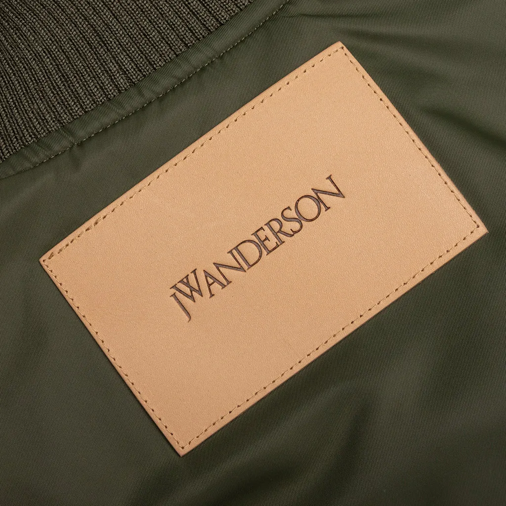 Oversized Curved Hem Bomber Jacket - Olive