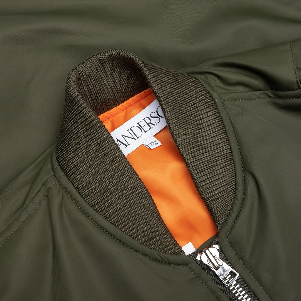 Oversized Curved Hem Bomber Jacket - Olive