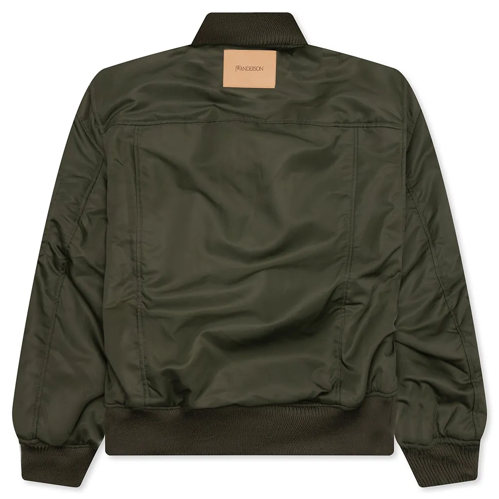 Oversized Curved Hem Bomber Jacket - Olive