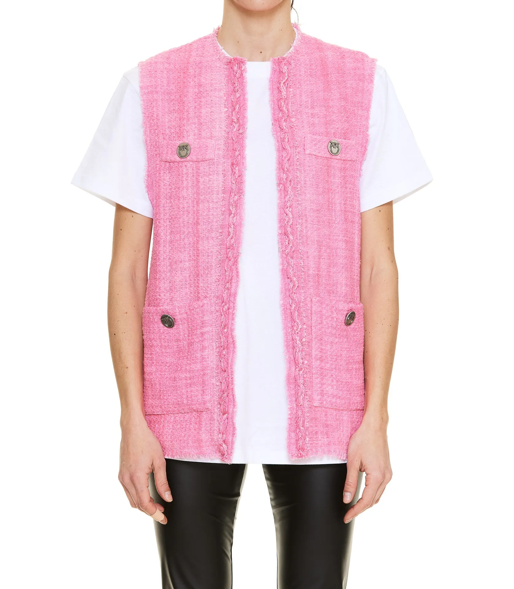 Pinko Logo Plaque Frayed Edge Tweed Vest