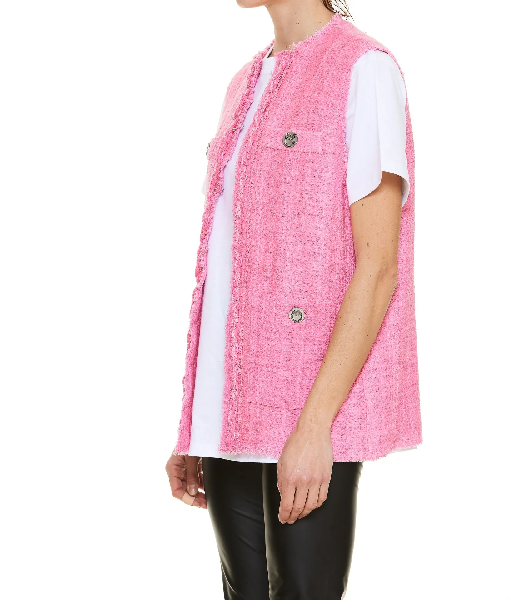 Pinko Logo Plaque Frayed Edge Tweed Vest