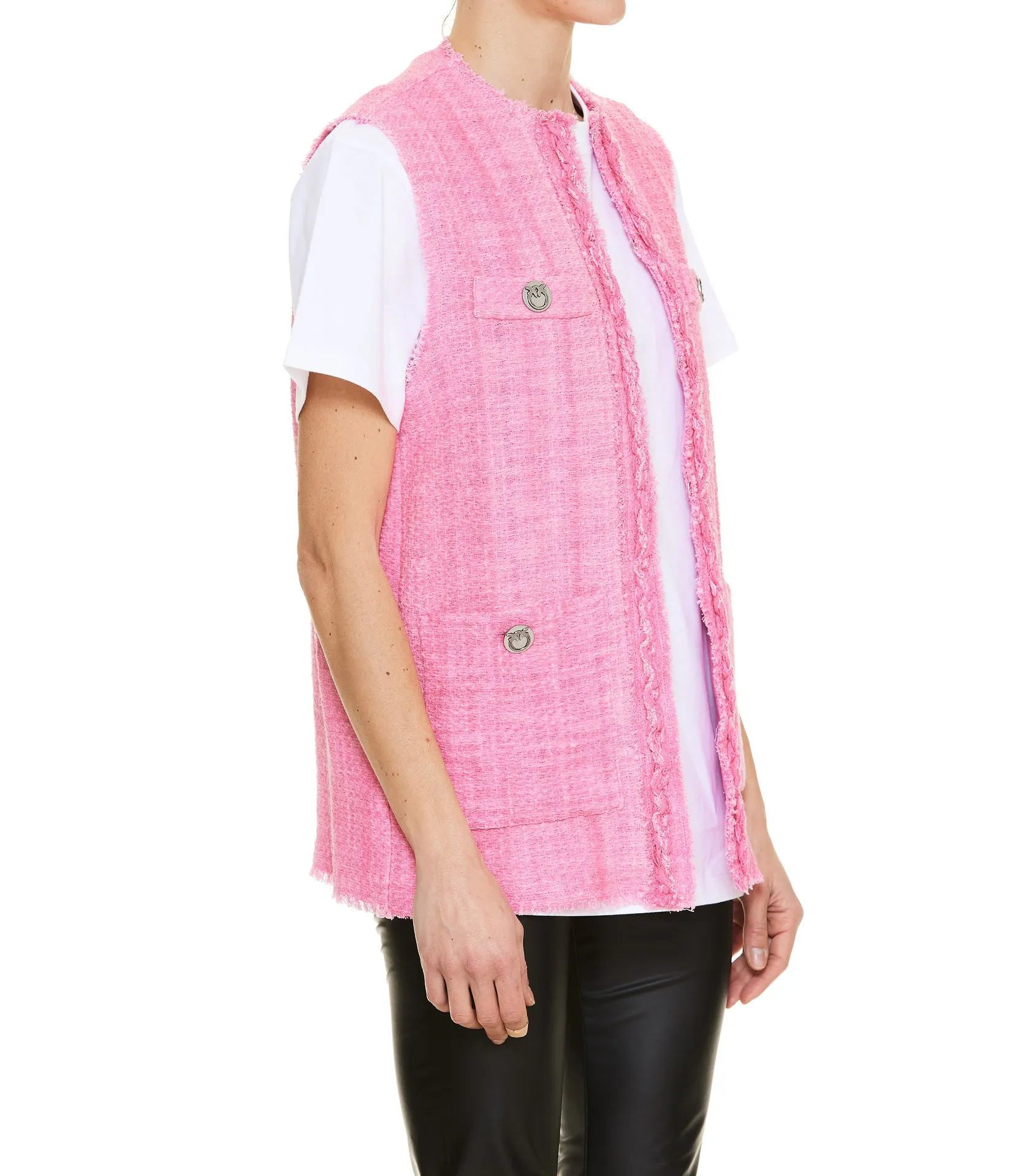 Pinko Logo Plaque Frayed Edge Tweed Vest