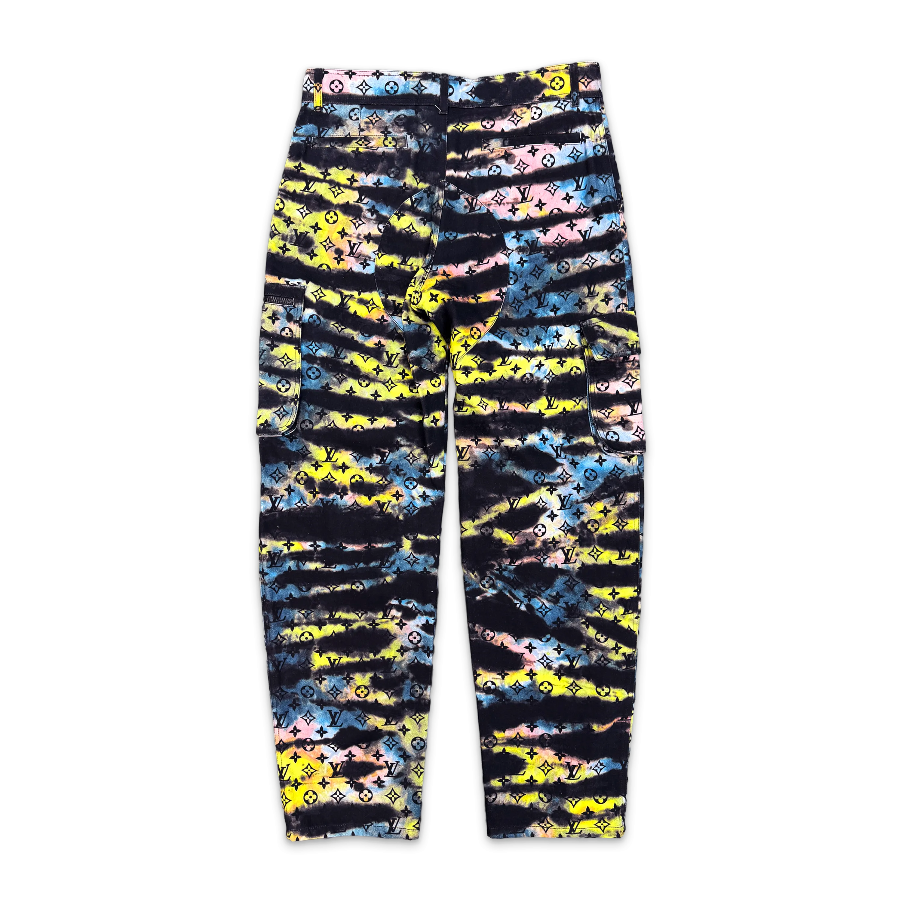 Printed Monogram Tie-Dye Cargo Denim Pants Multicolor