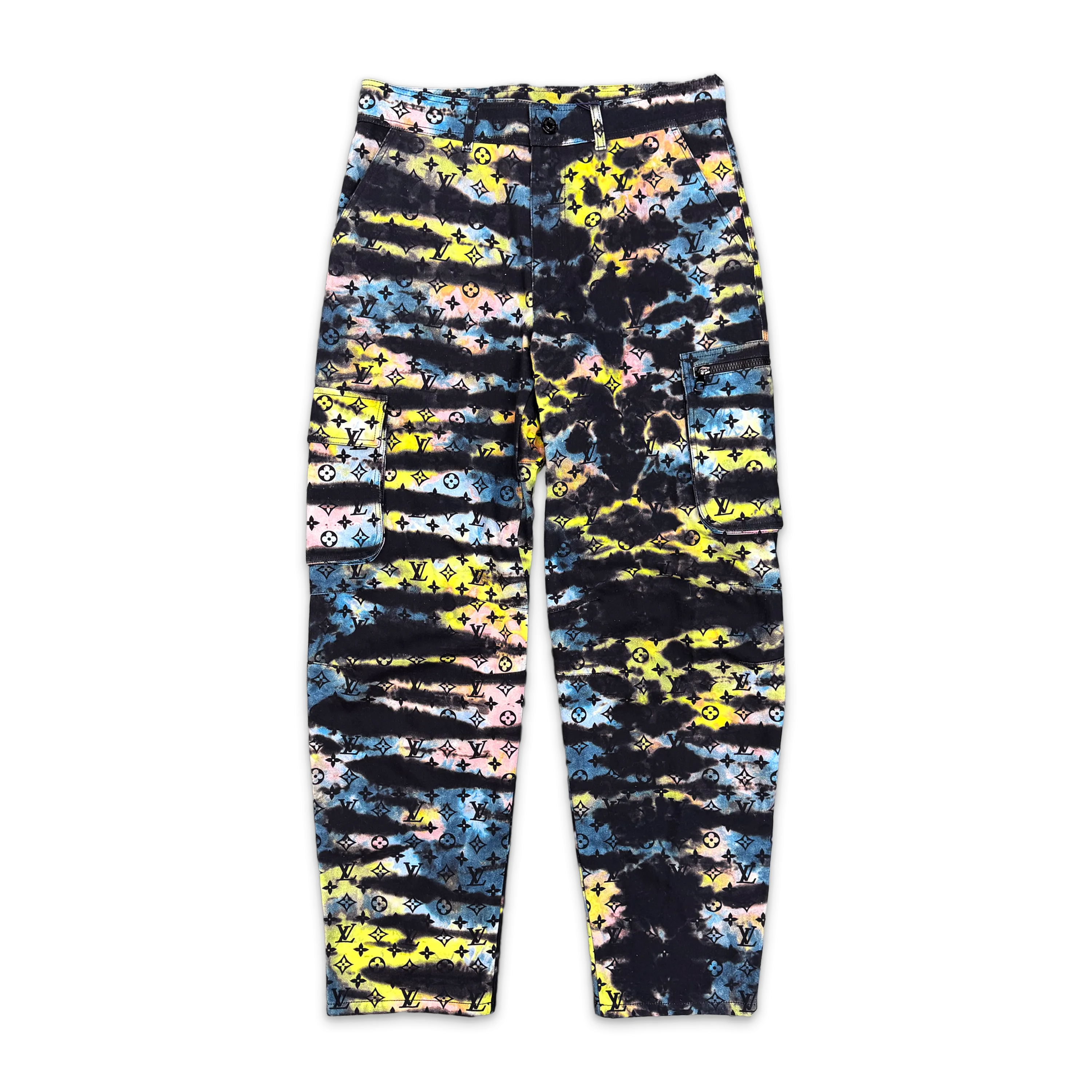 Printed Monogram Tie-Dye Cargo Denim Pants Multicolor