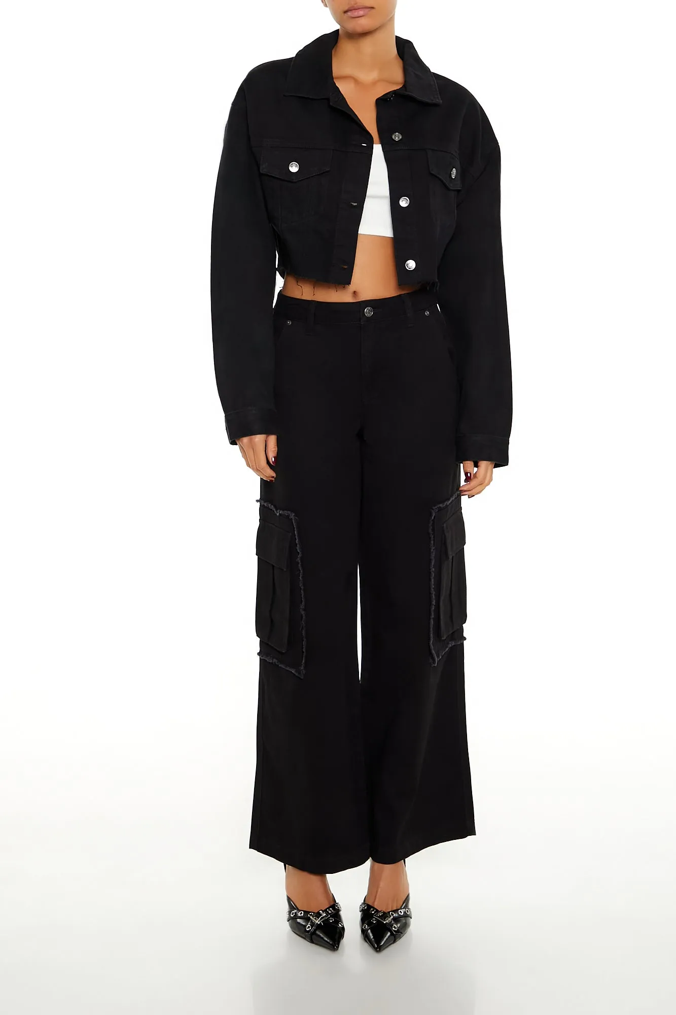 Rhinestone Chain Cropped Denim Jacket