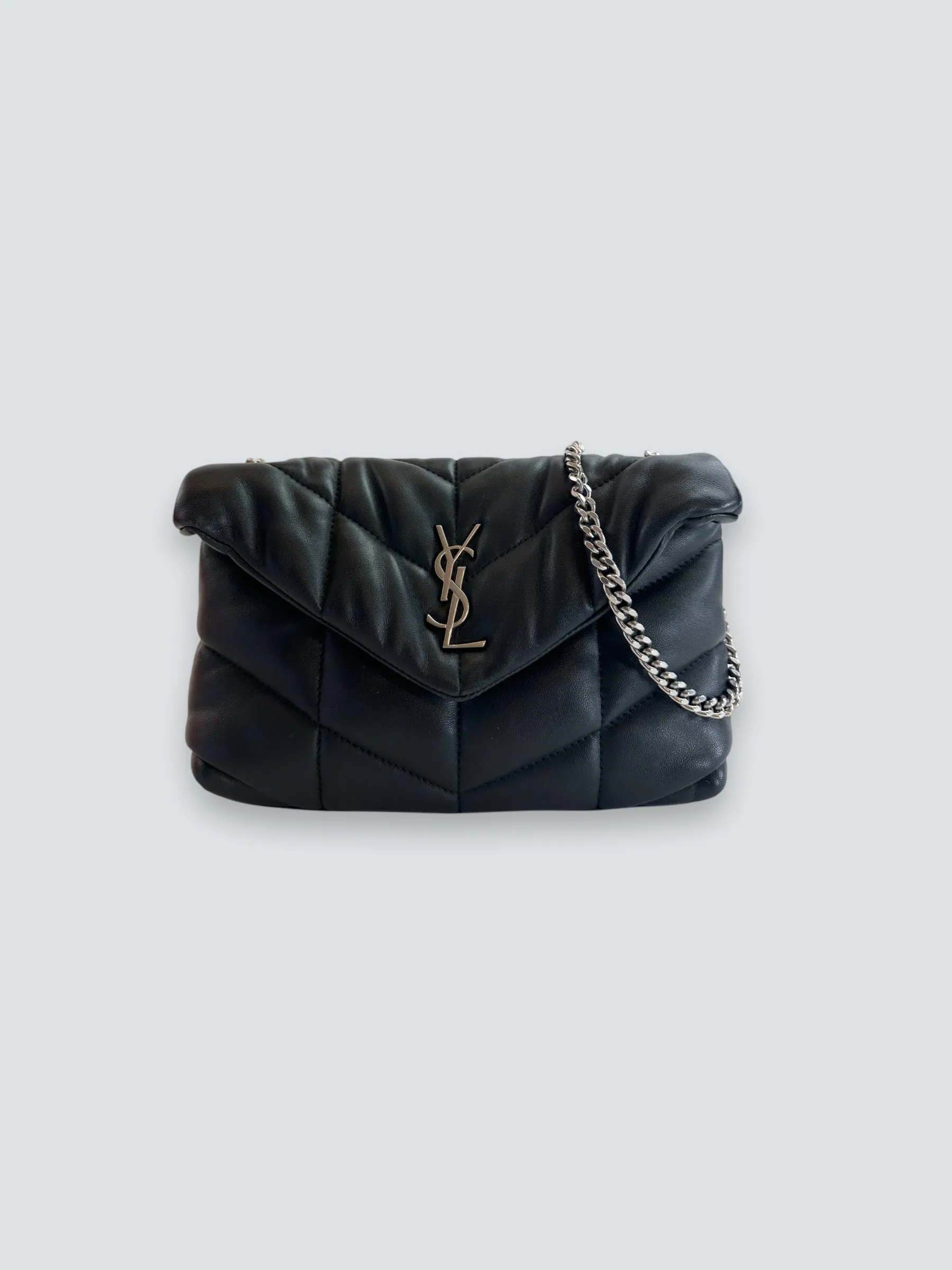 Saint Laurent Black Lambskin Leather Toy Puffer Crossbody