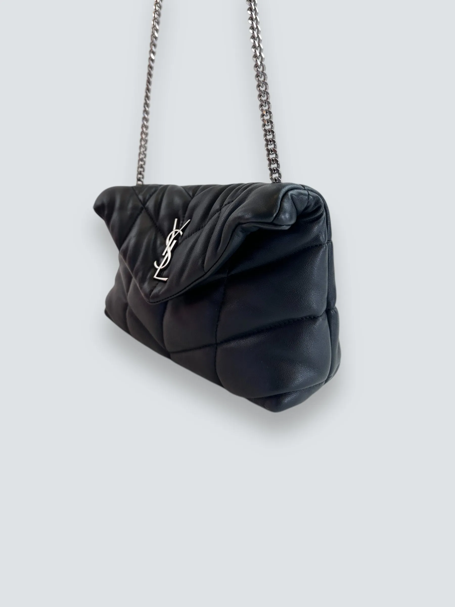Saint Laurent Black Lambskin Leather Toy Puffer Crossbody