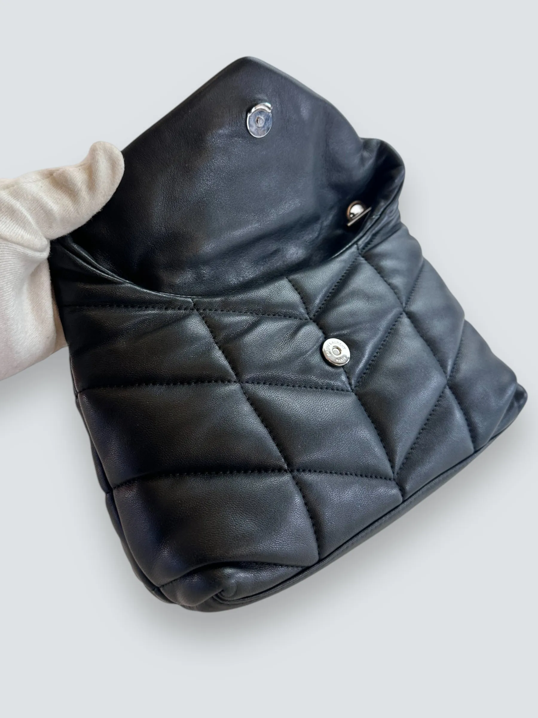 Saint Laurent Black Lambskin Leather Toy Puffer Crossbody