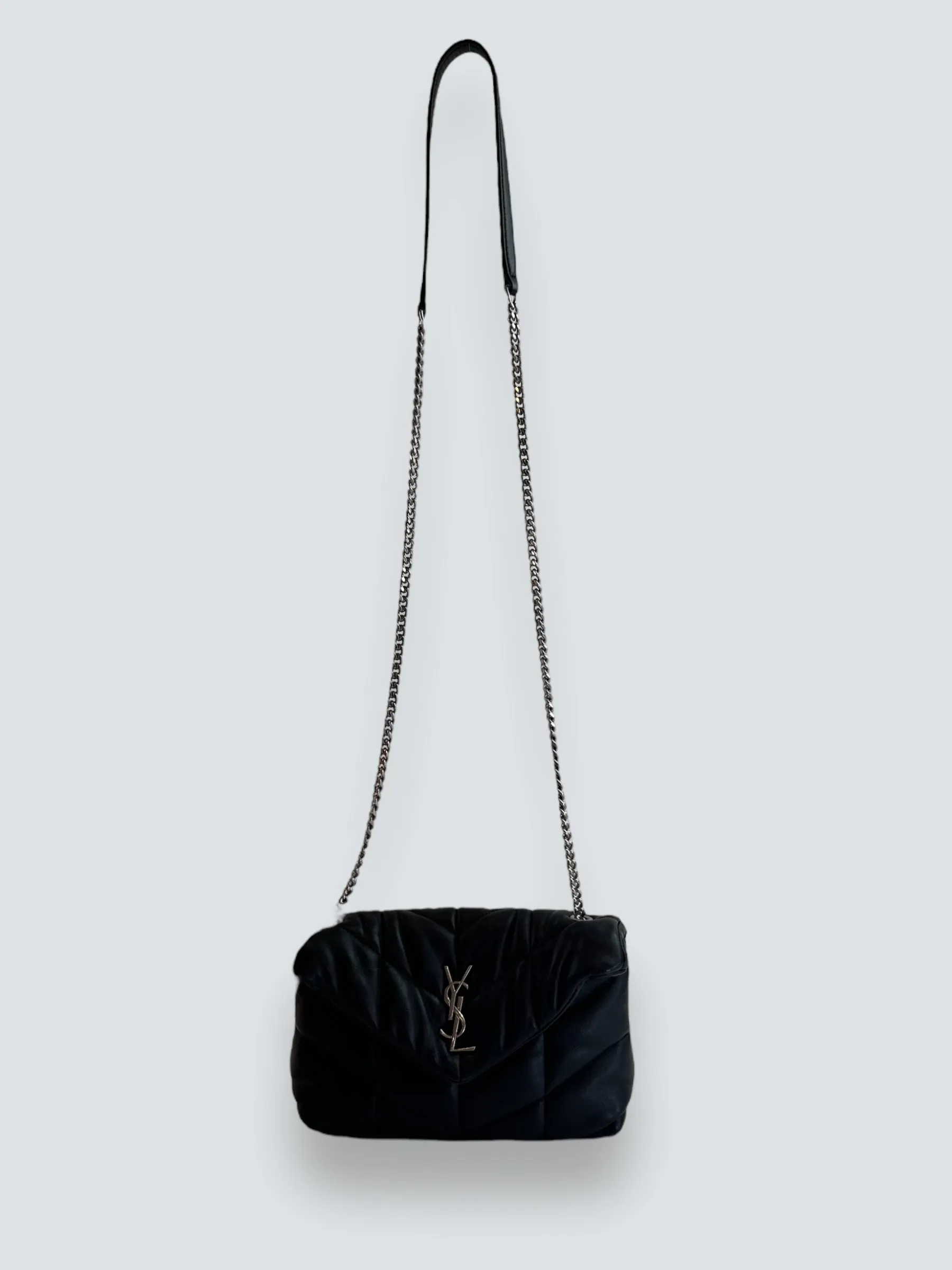 Saint Laurent Black Lambskin Leather Toy Puffer Crossbody