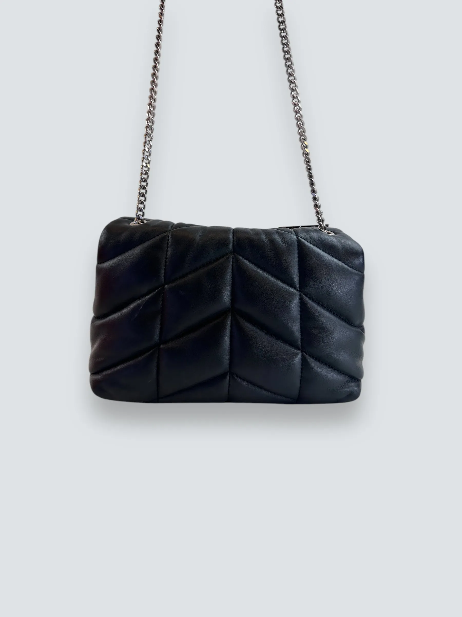 Saint Laurent Black Lambskin Leather Toy Puffer Crossbody
