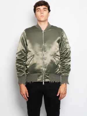 Satin Bomber Jacket with Green Wool Lining