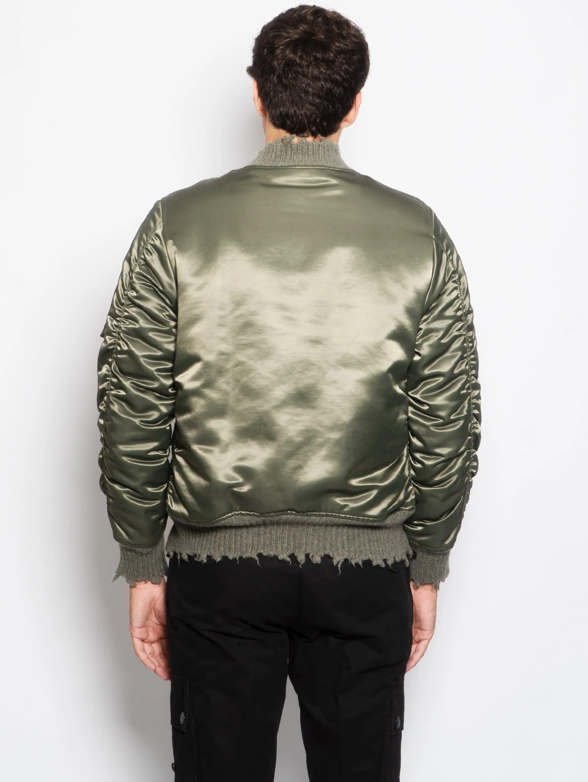 Satin Bomber Jacket with Green Wool Lining