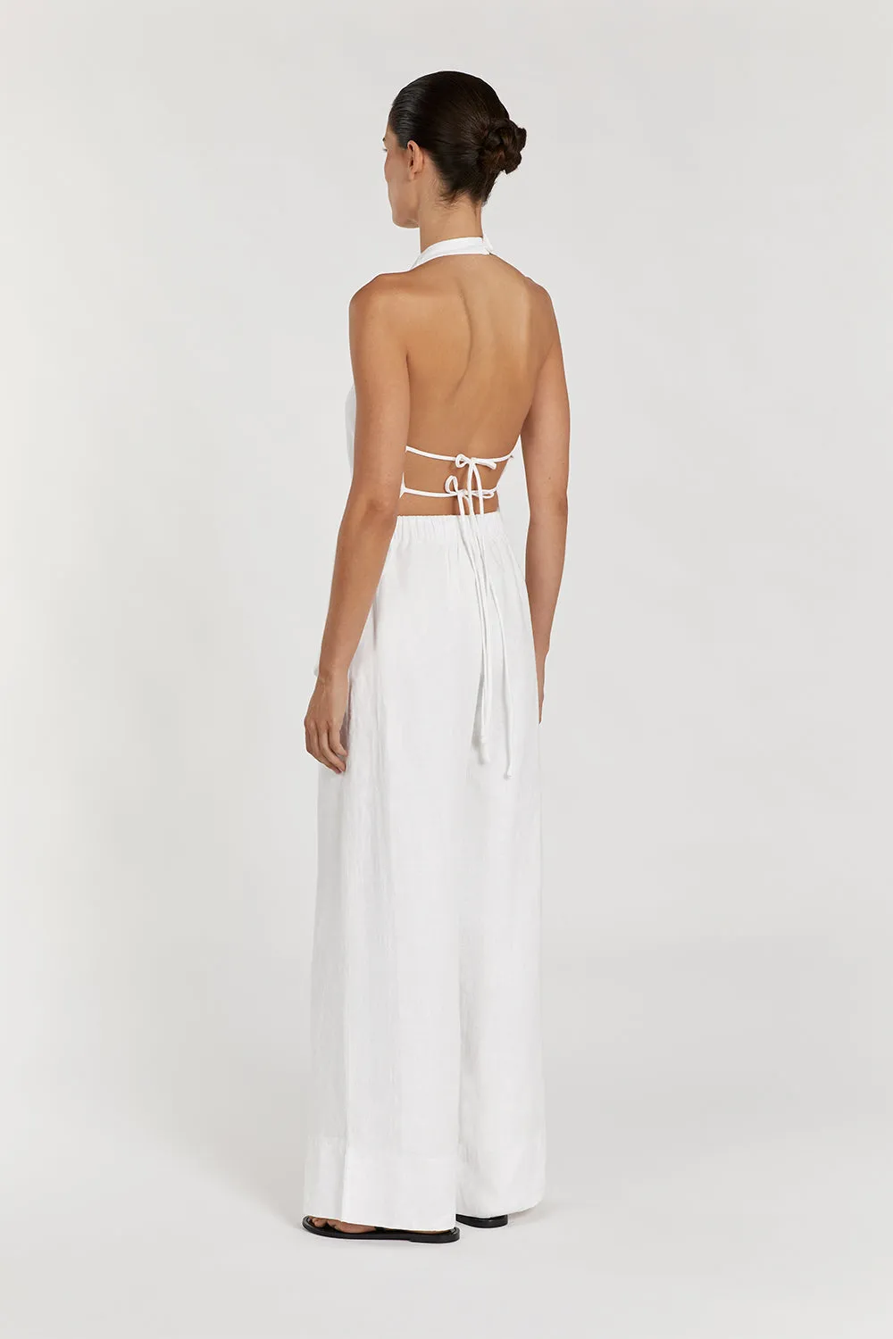 SERENA WHITE LINEN ASYM HALTER TOP