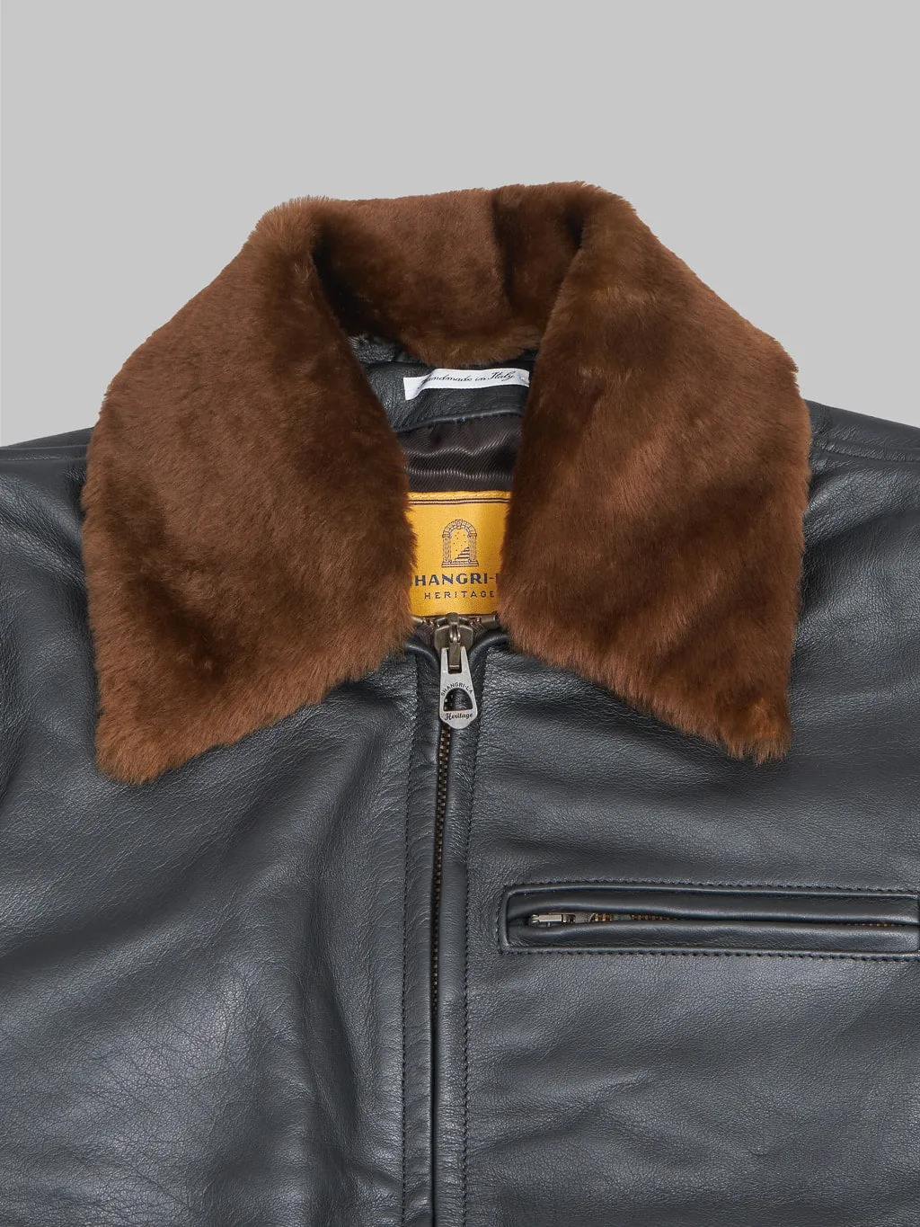 Shangri-La Heritage Varenne Fur Collar Black Leather Jacket