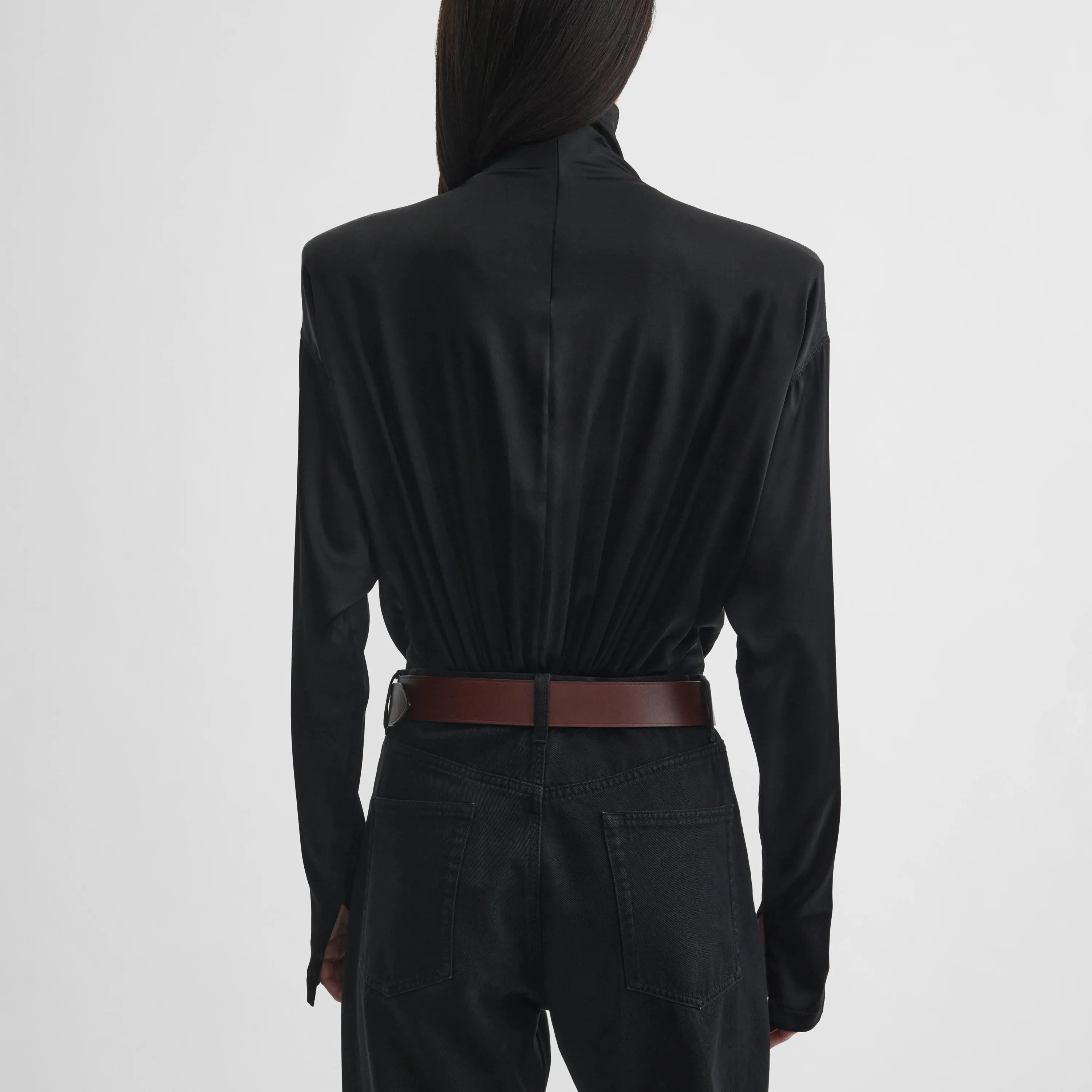 SHARP SHOULDER BODY | black silk satin