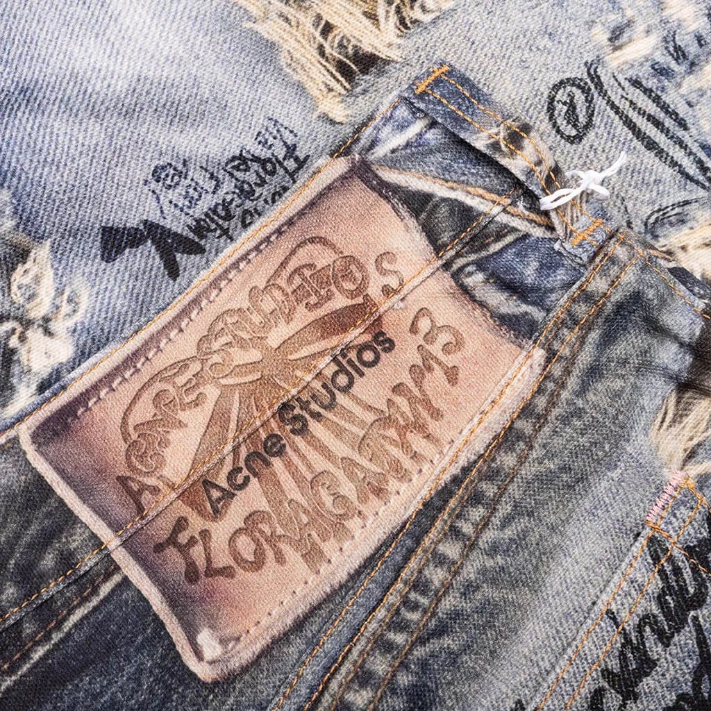 Super Baggy Fit Scribble Jeans - Mid Blue