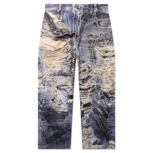 Super Baggy Fit Scribble Jeans - Mid Blue