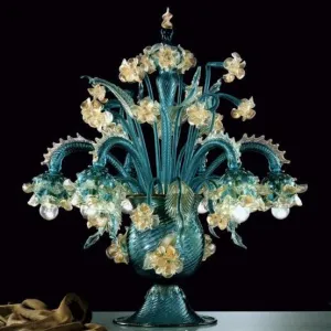 Teal And Gold Murano Glass Chandelier Table Lamp