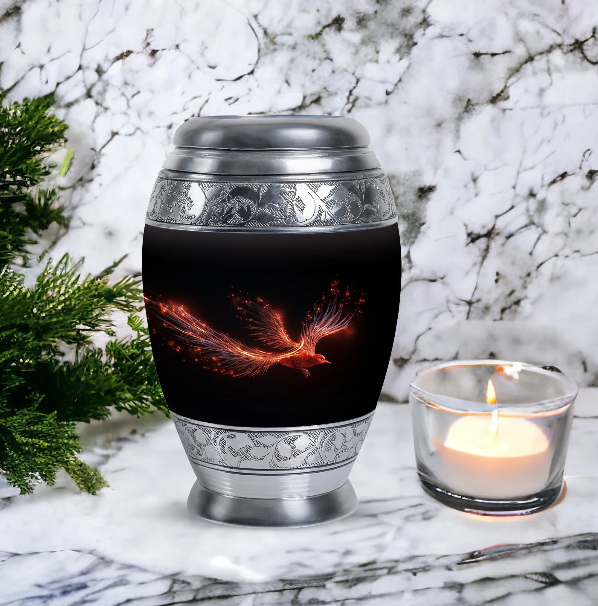Tender Solace: Red Sparrow Uniquely Large Memorial Urn