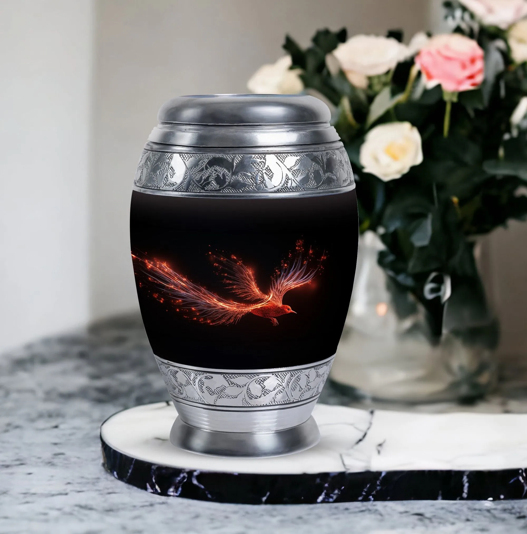 Tender Solace: Red Sparrow Uniquely Large Memorial Urn
