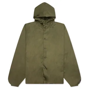 Textured Nylon Hooded Coaches Jacket - Military