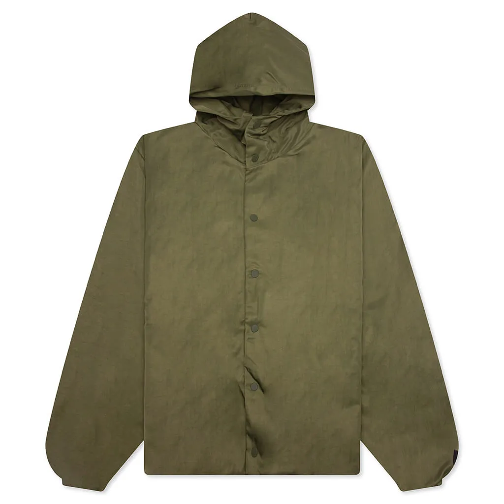 Textured Nylon Hooded Coaches Jacket - Military