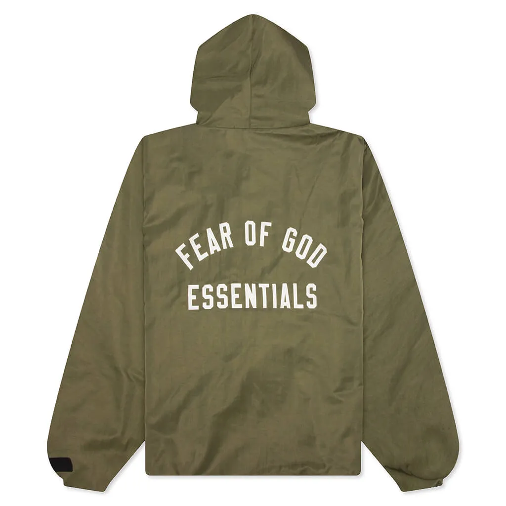 Textured Nylon Hooded Coaches Jacket - Military
