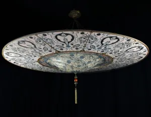Two Metre Fortuny Style Hanging Light In Murano Glass
