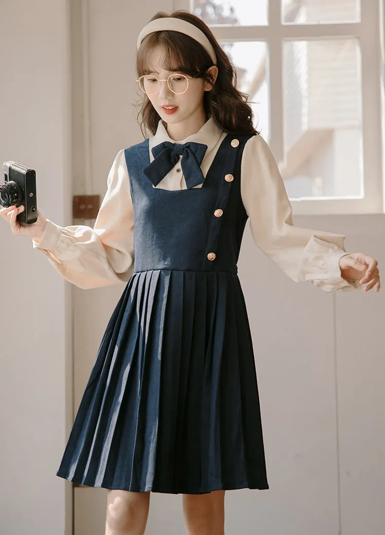 Varsity Pleated Twofer Dress (2 Colors)