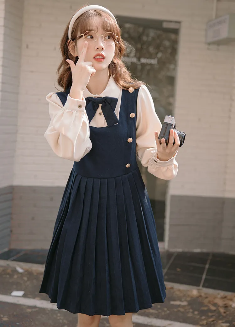 Varsity Pleated Twofer Dress (2 Colors)